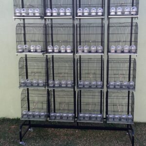 274 - CONJUNTO 16 GAIOLAS TÚNEL (4 COMEDORES) + ESTANTE COM RODAS