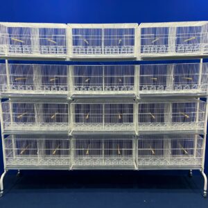 231 - CONJUNTO 12 CRIADEIRAS P/ CANÁRIO (8 COMEDORES) + ESTANTE COM RODAS