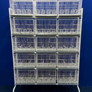 211 - CONJUNTO 15 CRIADEIRAS P/ CANÁRIO (4 COMEDORES) + ESTANTE COM RODAS