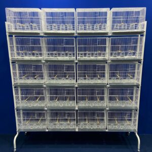 211 - CONJUNTO 20 CRIADEIRAS P/ CANÁRIO (4 COMEDORES) + ESTANTE COM RODAS